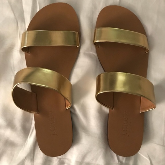 gold double strap sandals